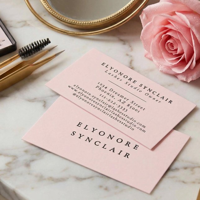Blush Pink Black Script Lashes Visitenkarte (Von Creator hochgeladen)