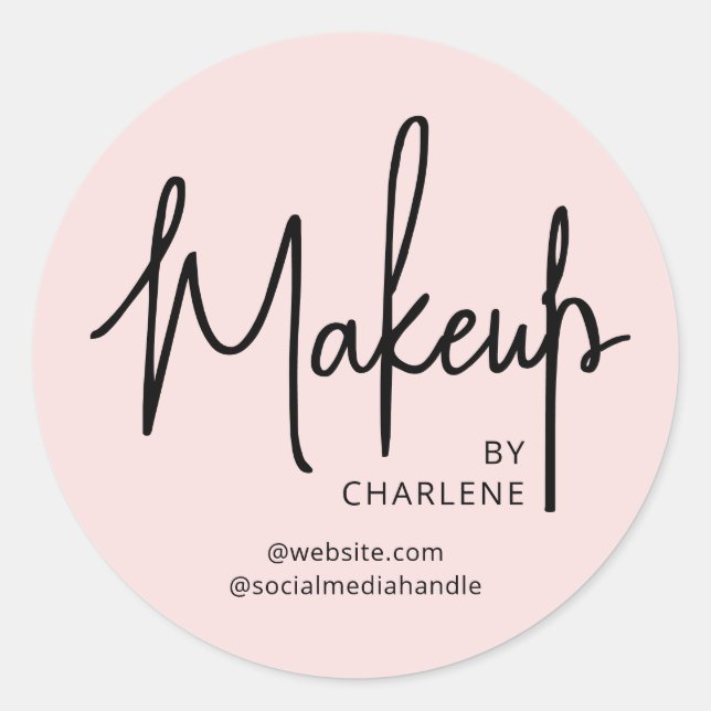 Blush Pink Black Script Makeup Runder Aufkleber (Vorderseite)