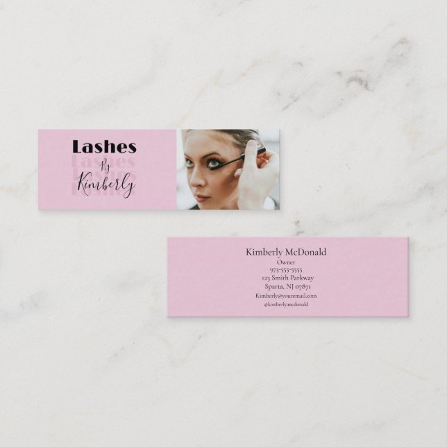 Blush Pink Black Script Photo Lash Studio Mini Visitenkarte (Vorne/Hinten)