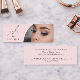 Blush Pink Black Script Photo Lashes Mini Visitenkarte