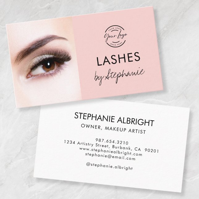 Blush Pink Black Script Photo Lashes Studio Visitenkarte (Von Creator hochgeladen)