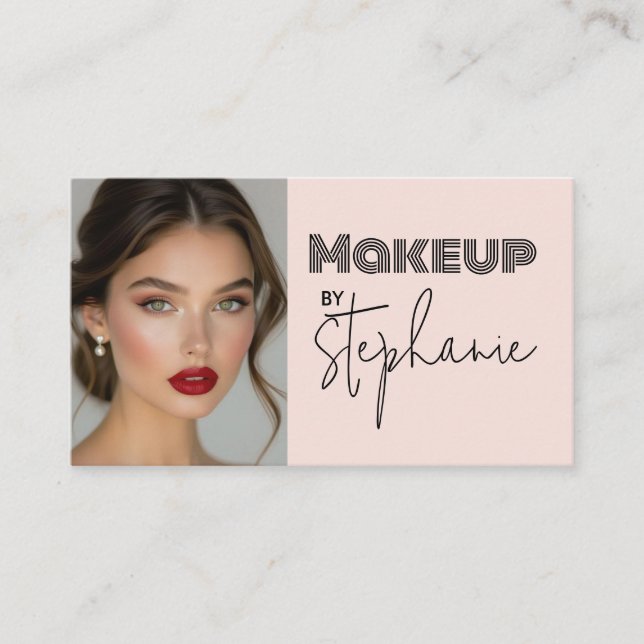 Blush Pink Black Script Photo Makeup Business Card Visitenkarte (Vorderseite)