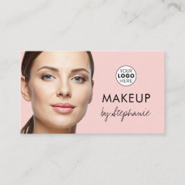 Blush Pink Black Script Photo Makeup Business Card Visitenkarte