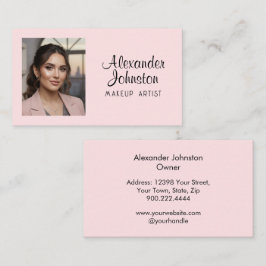 Blush Pink Black Script Photo Makeup Business Card Visitenkarte