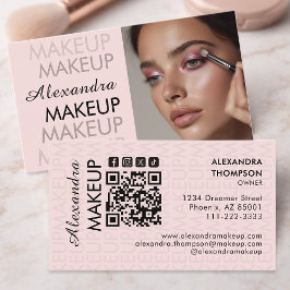 Blush Pink Black Script Photo Makeup Business Visitenkarte