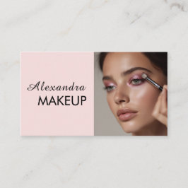 Blush Pink Black Script Photo Makeup Business Visitenkarte