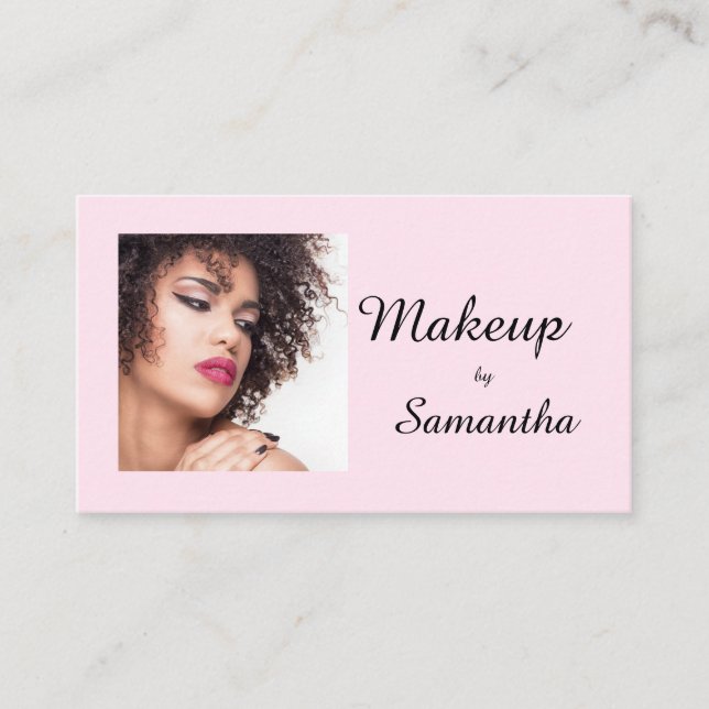 Blush Pink Black Script Photo Makeup Calling Card Telefonnummerkarte (Vorderseite)