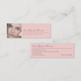 Blush Pink Black Script Photo Makeup Mini Business Mini Visitenkarte