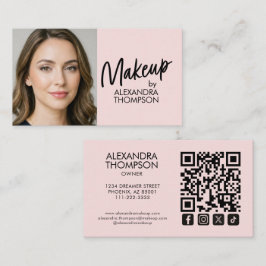 Blush Pink Black Script Qr Code Social Icon Makeup Visitenkarte
