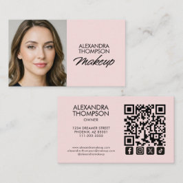 Blush Pink Black Script Qr Code Social Icon Makeup Visitenkarte