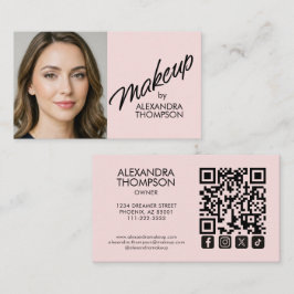 Blush Pink Black Script Qr Code Social Icon Makeup Visitenkarte