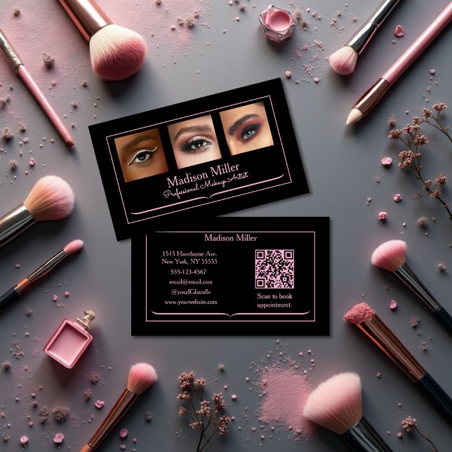 Blush Pink Black Social Icon QR Code Photo Makeup Visitenkarte (Von Creator hochgeladen)