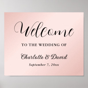 Blush Pink Black Wedding Empfang Begrüßungszeichen Poster