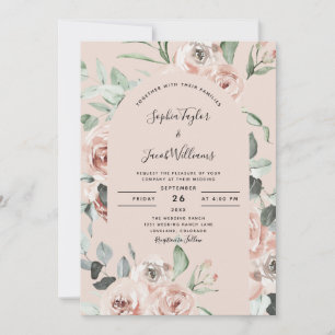 Blush Pink Bläschen Eukalyptus Grüne Hochzeit Einladung