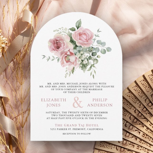 Blush Pink Bläschen Eukalyptus QR Foto Hochzeit Einladung (Von Creator hochgeladen)