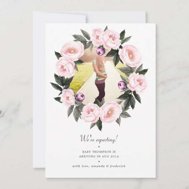 Blush Pink Bläschen Foto Schwangerschaft Ankündigung (Vorderseite)