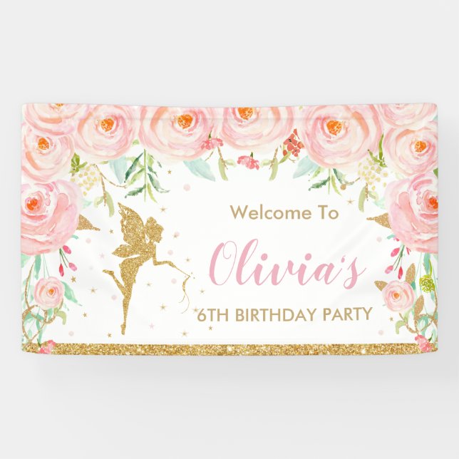 Blush Pink Bläserblüte Birthday Dusche Hintergrund Banner (Horizontal)