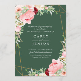 Blush Pink Blau Geometrische grüne Hochzeit Einladung