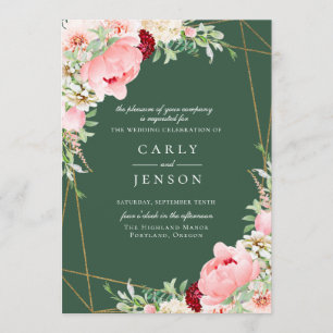 Blush Pink Blau Geometrische grüne Hochzeit Einladung