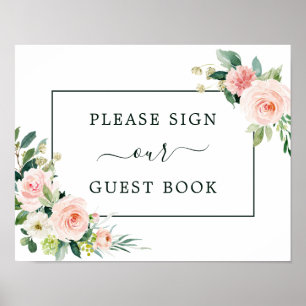 Blush Pink Bloom Guest Book Sign Poster