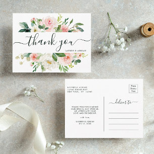 Blush Pink Bloom Wedding Danke Postkarte