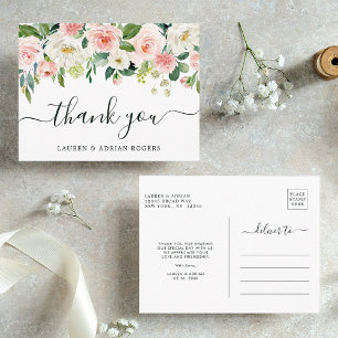 Blush Pink Bloom Wedding Danke Postkarte