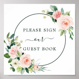 Blush Pink Bloom Wedding Guest Book Sign Poster