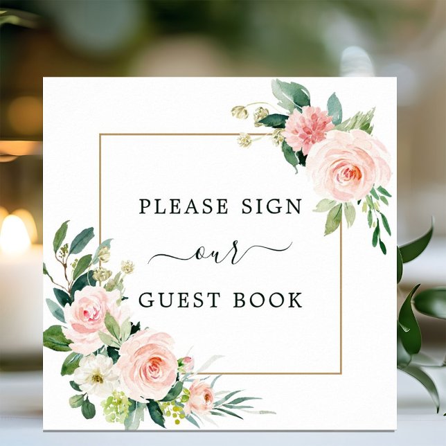 Blush Pink Bloom Wedding Guest Book Square Poster (Von Creator hochgeladen)