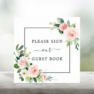 Blush Pink Bloom Wedding Guest Book Square Zeichen Poster