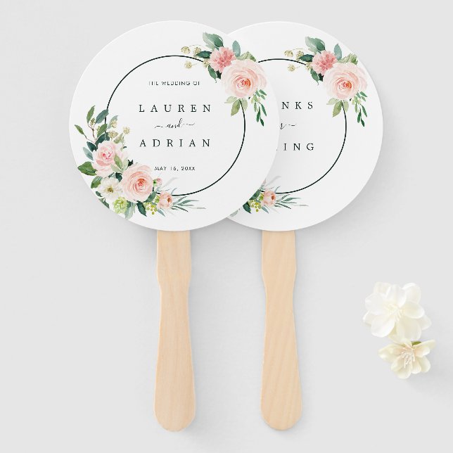 Blush Pink Bloom Wedding Hand Fan Fächer (Vorne und Hinten)