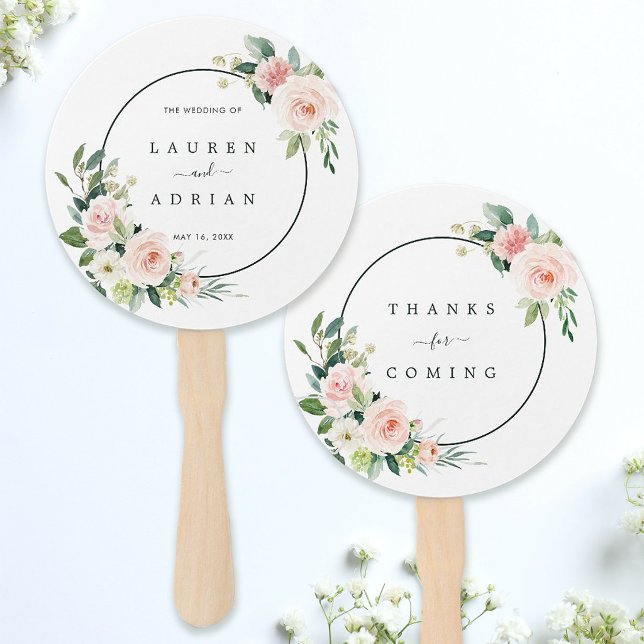 Blush Pink Bloom Wedding Hand Fan Fächer (Front & Back)