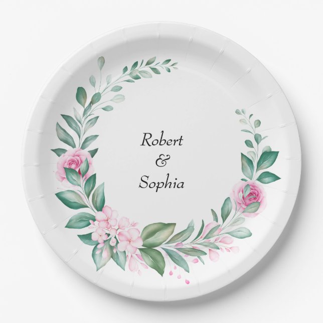 Blush Pink Bloom Wedding Pappteller (Vorderseite)