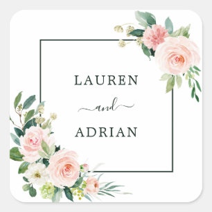 Blush Pink Bloom Wedding Quadratischer Aufkleber