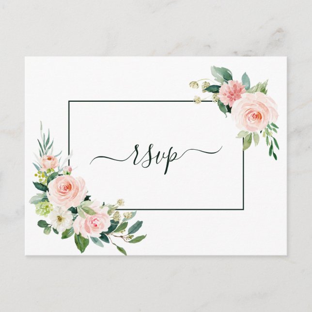 Blush Pink Bloom Wedding RSVP Einladungspostkarte (Vorderseite)