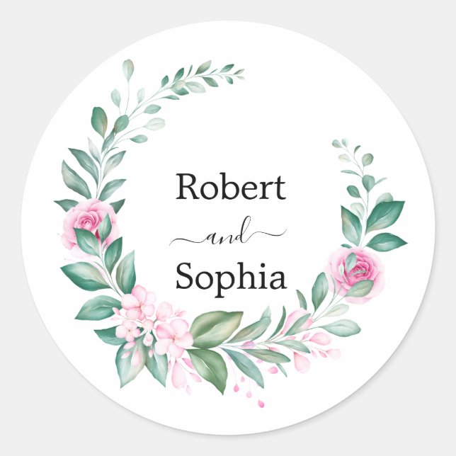 Blush Pink Bloom Wedding Runder Aufkleber (Vorderseite)