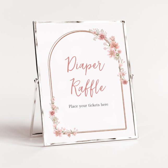 Blush Pink Bloral Arch Babydusche Windelwindeln Poster (Pink Flowers Arch Baby Shower Diaper Raffle Sign)