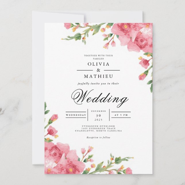 Blush Pink Bloral Arch Wedding Einladung (Vorderseite)