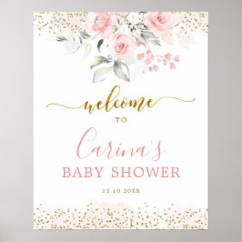 Blush Pink Bloral Baby Dusche Begrüßungszeichen Poster