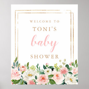 Blush Pink Bloral Baby Dusche Begrüßungszeichen Poster