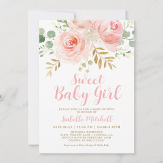 Blush Pink Bloral Baby Dusche Einladung
