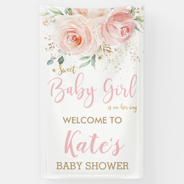 Blush Pink Bloral Baby Dusche Hintergrund Empfang Banner (Vertikal)