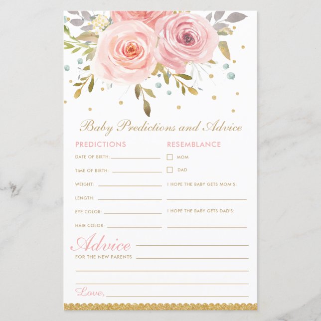 Blush Pink Bloral Baby Vorhersagen und Ratschläge (Vorderseite)