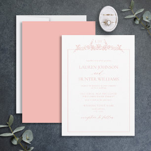 Blush Pink Bloral Border Monogram Wedding Einladung