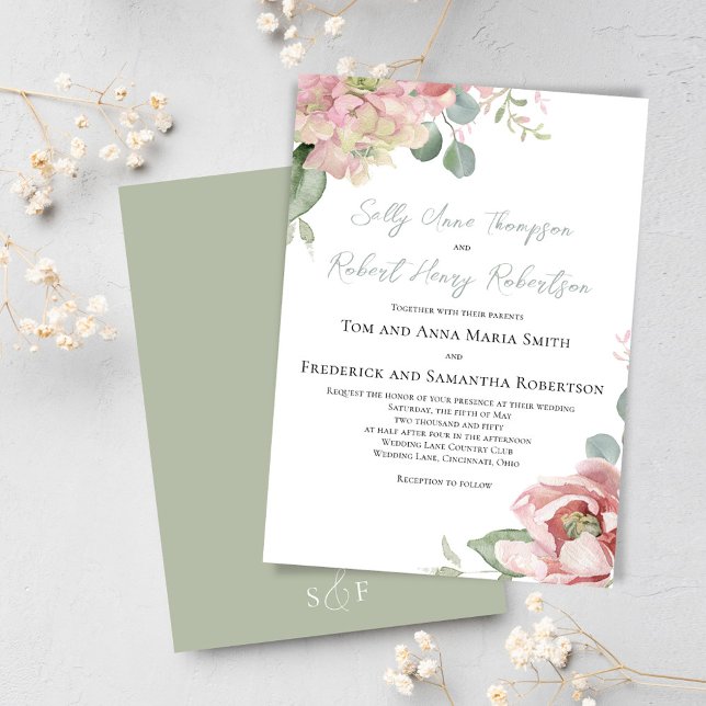 Blush Pink Bloral Classic Hochzeit Einladung (Elegant floral wedding invitations. )