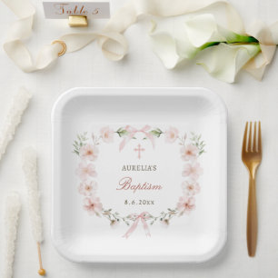 Blush Pink Bloral Frame Taufe Pappteller