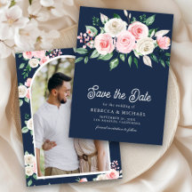 Blush Pink Bloral Navy Blue Foto Hochzeit