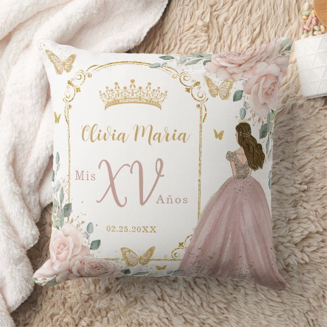 Blush Pink Bloral Prinzessin Butterfells Quinceañe Kissen (Decke)