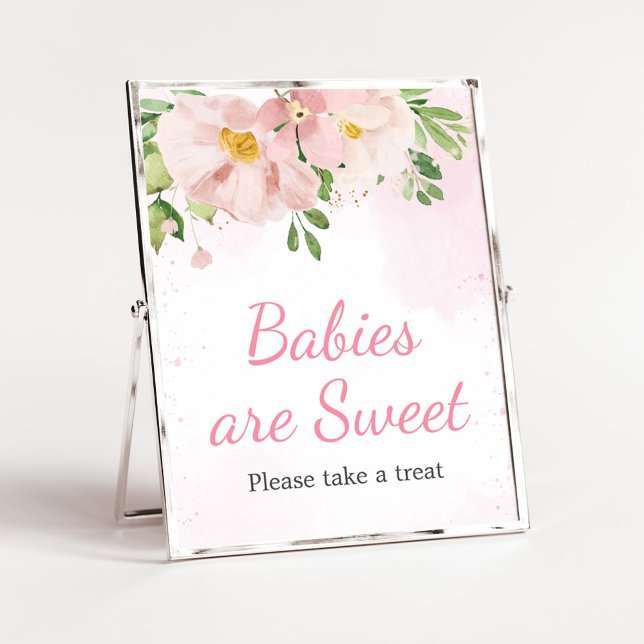 Blush Pink Bloral Spring Babies sind süß Poster (Blush Pink Spring Floral Baby Shower Babies are Sweet Sign)