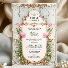 Blush Pink Bloral und Grün Pearl Brautparty Einladung