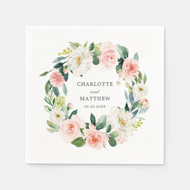 Blush Pink Bloral Wreath Wedding Serviette (Vorderseite)